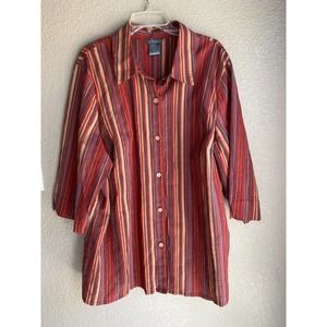 Striped Red button front Top 3XL Women’s Vintage 90s‎ Volup